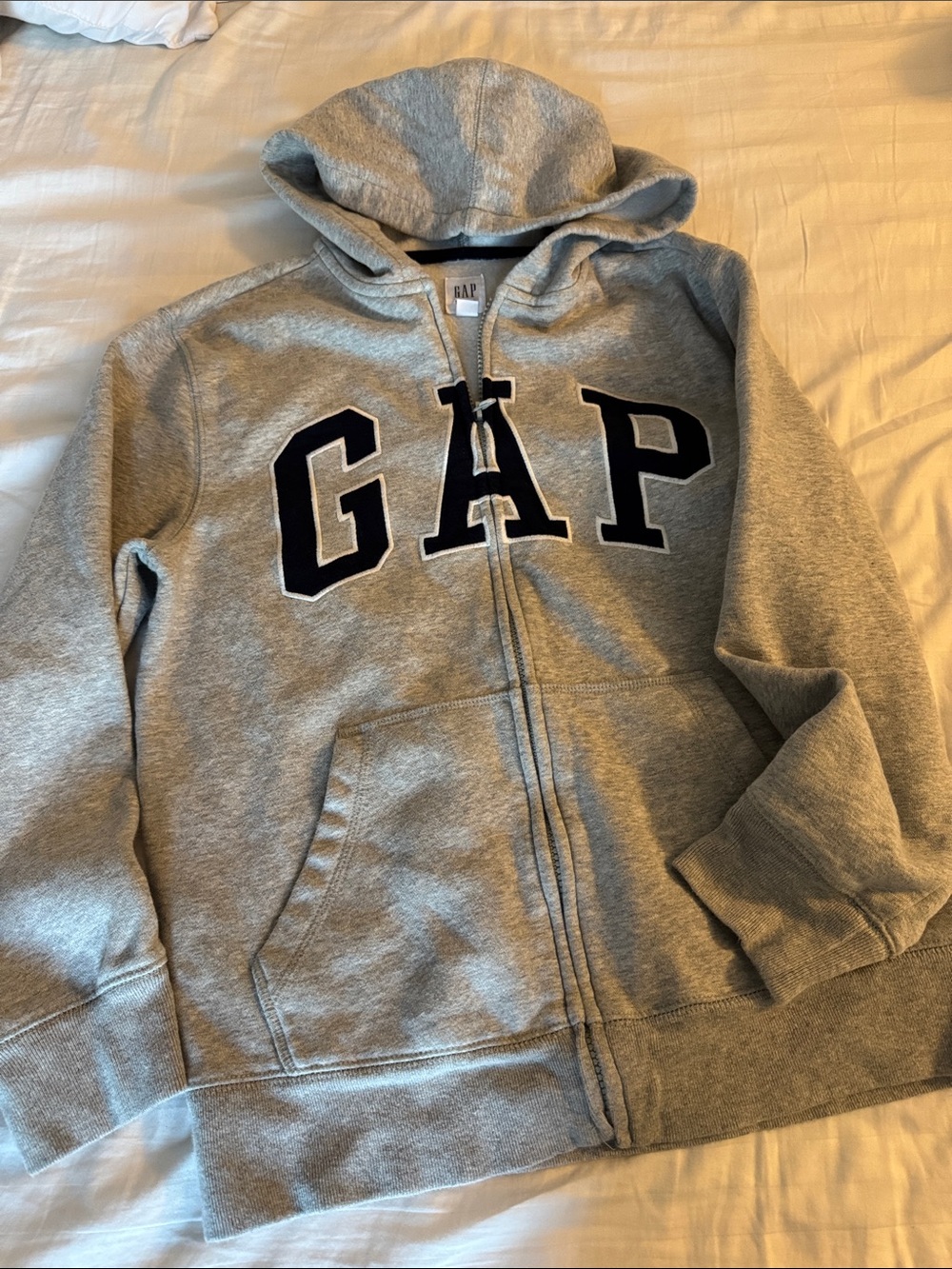 GAP Gray Zip Hoodie with Navy Lettering